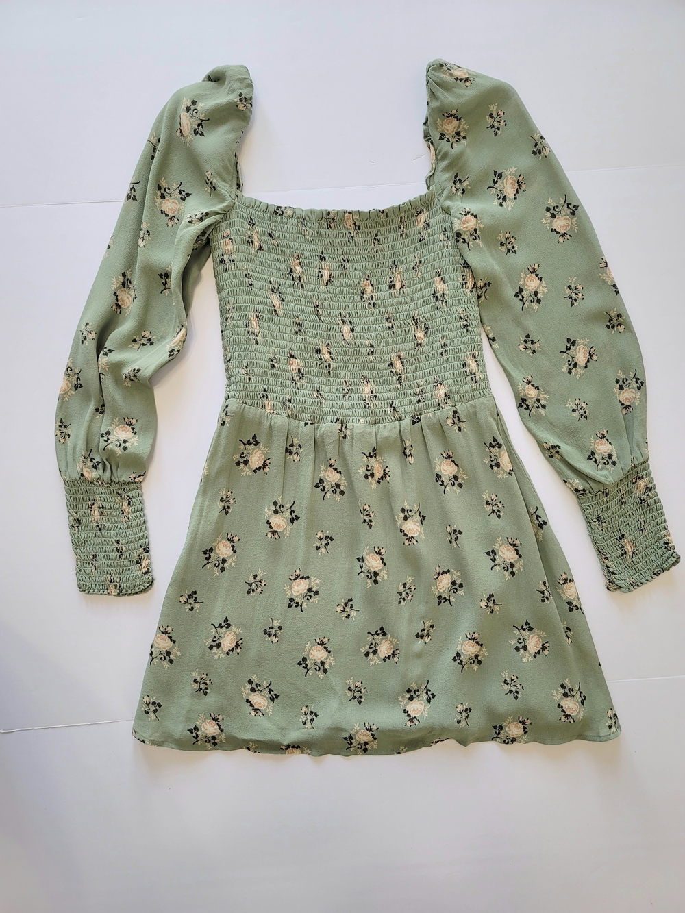 Reformation Kelli Floral Long Sleeve Smocked Square Neck Mini Dress XS - Picture 2 of 7
